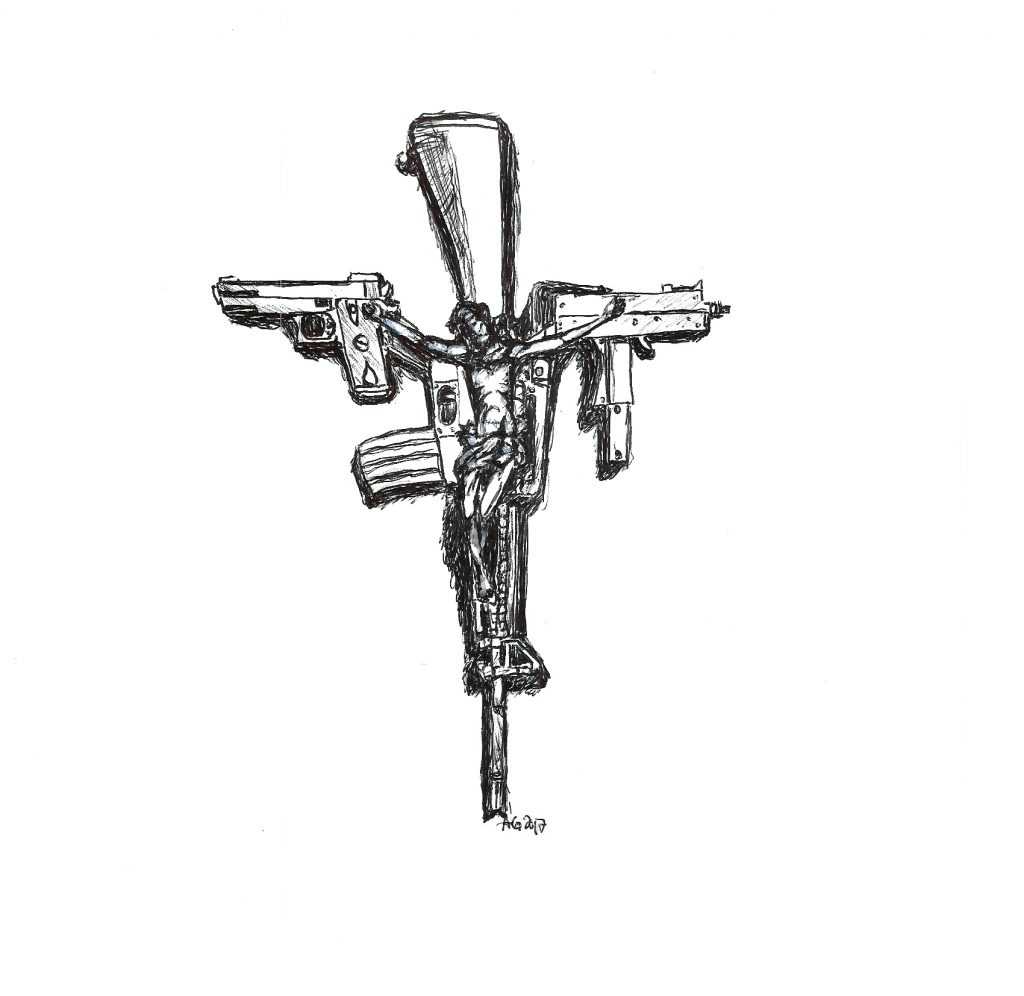 #crucified #jesus #weapons #guns #grafik #graphic #tattoo #annegeorgius #corpusdelicti #principia.discordia