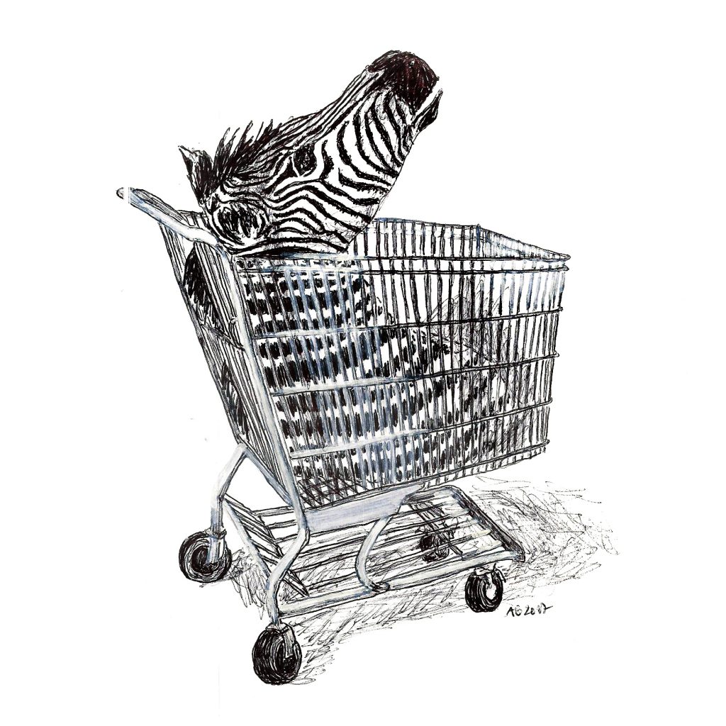 #zebra #shopping #head #zebrakopf #einkaufswagen #grafik #graphic #tattoo #annegeorgius #corpusdelicti #principia.discordia