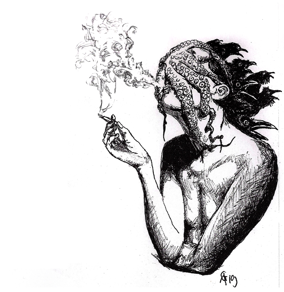 #tentacle #octopus #smoking #rauch #smoke #crows #krähen #faceless grafik #graphic #tattoo #annegeorgius #corpusdelicti #principia.discordia